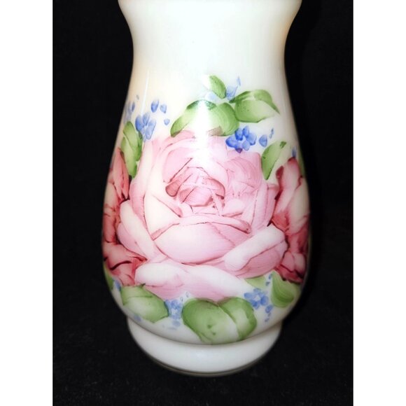 1950s DeLuxe Inc Bristol Glass hand painted Roses Vase - Picture 2 of 8